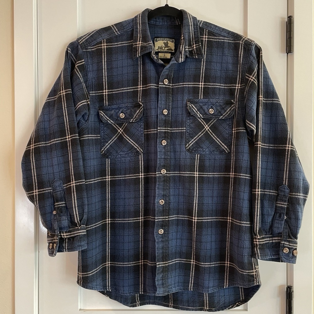 Field Stream‎ Shirt Mens L Blue Black Shadow Plaid Flannel Jacket Shacket Work